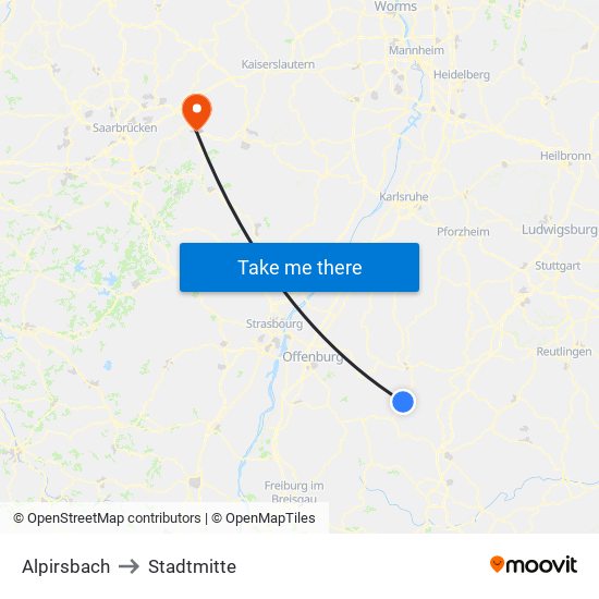 Alpirsbach to Stadtmitte map