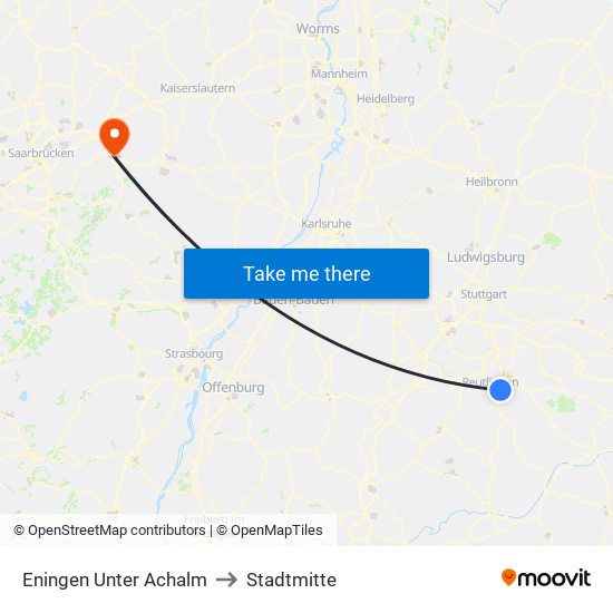 Eningen Unter Achalm to Stadtmitte map