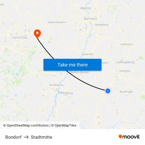 Bondorf to Stadtmitte map