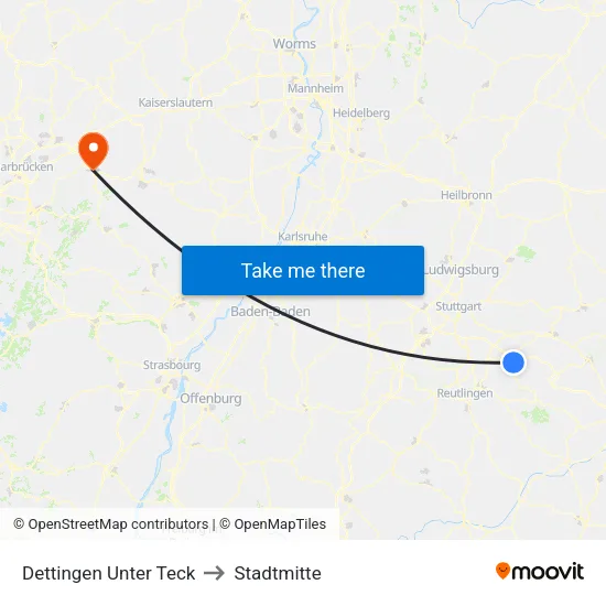 Dettingen Unter Teck to Stadtmitte map