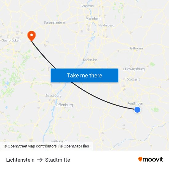 Lichtenstein to Stadtmitte map