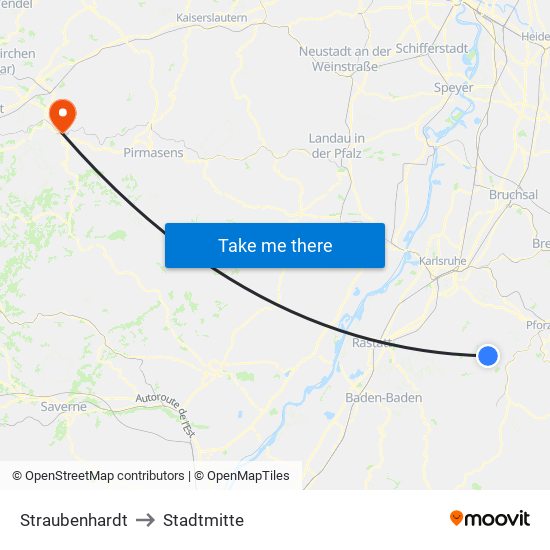 Straubenhardt to Stadtmitte map