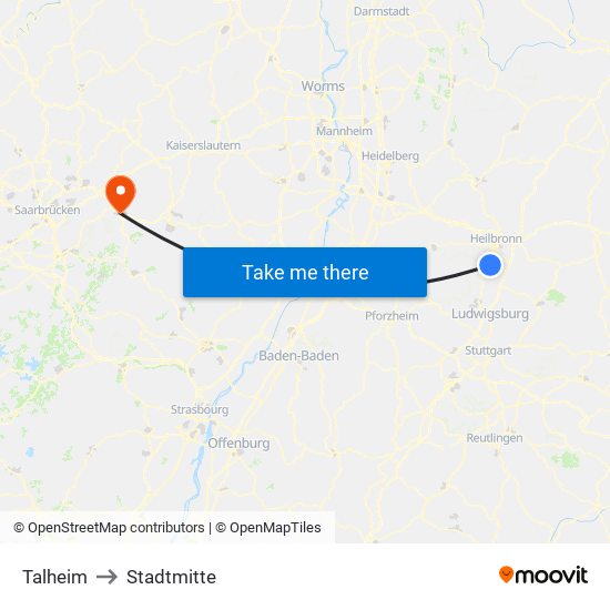 Talheim to Stadtmitte map