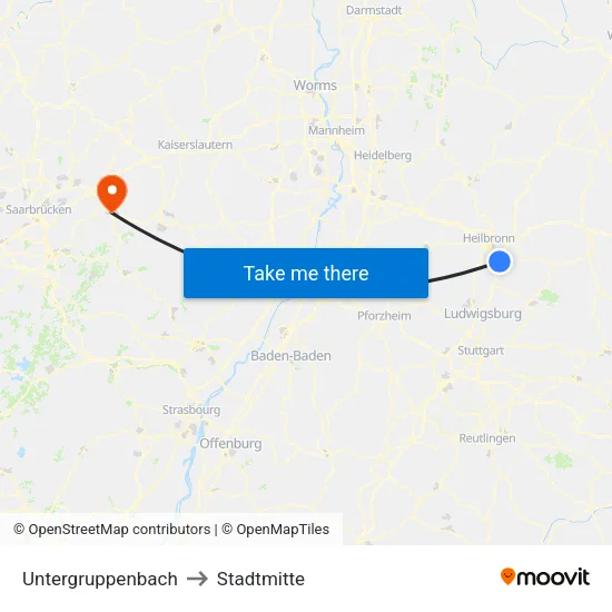 Untergruppenbach to Stadtmitte map