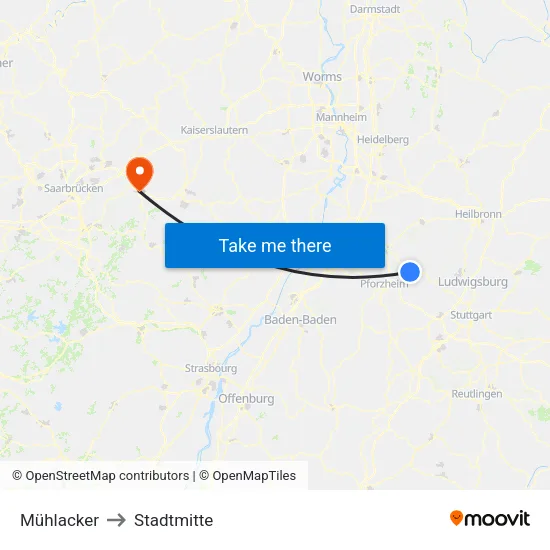 Mühlacker to Stadtmitte map