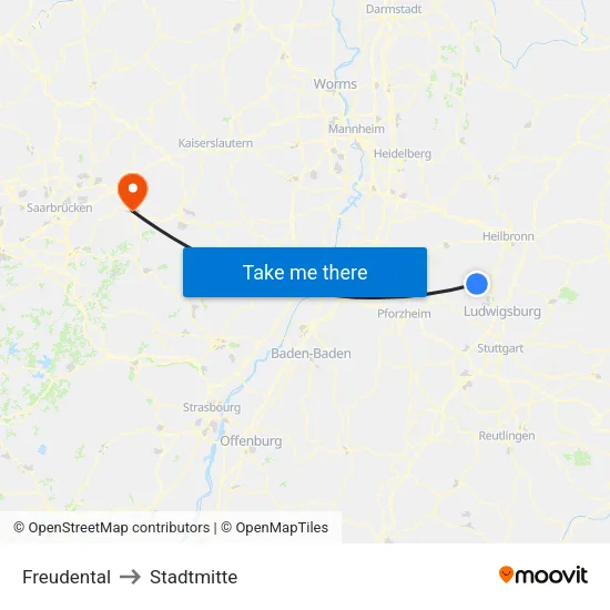 Freudental to Stadtmitte map