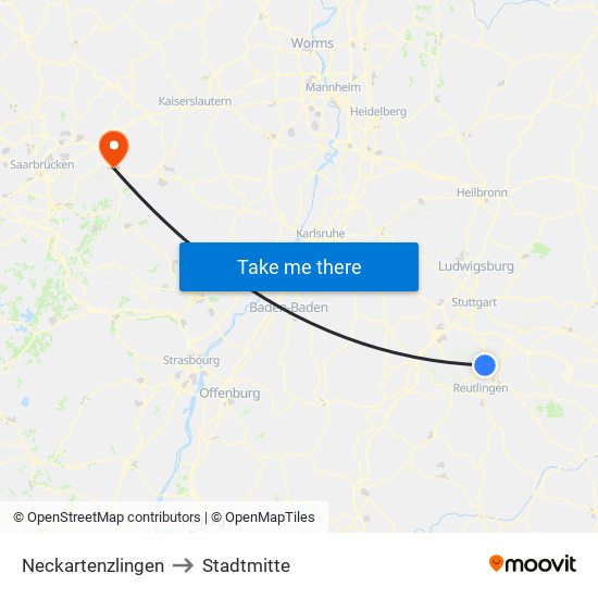 Neckartenzlingen to Stadtmitte map