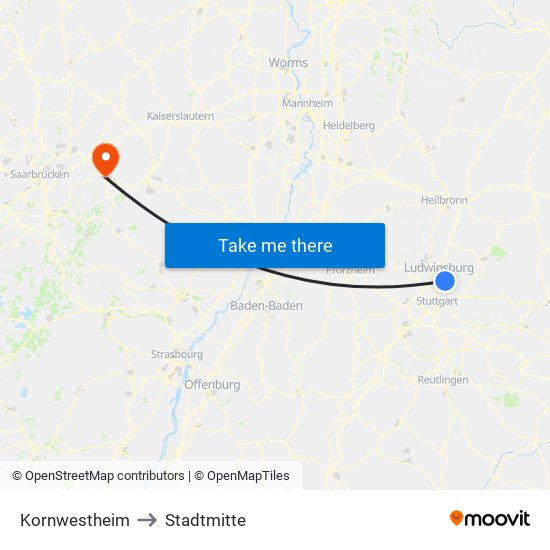 Kornwestheim to Stadtmitte map