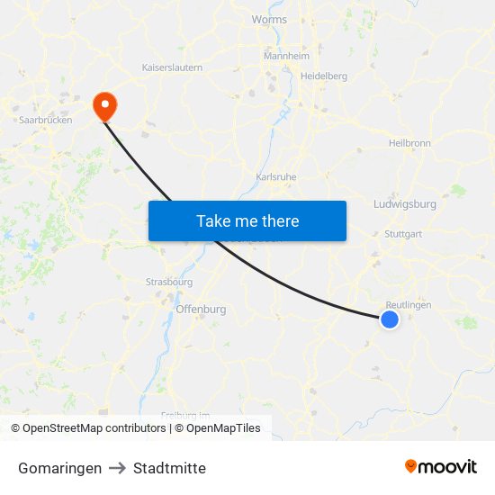 Gomaringen to Stadtmitte map