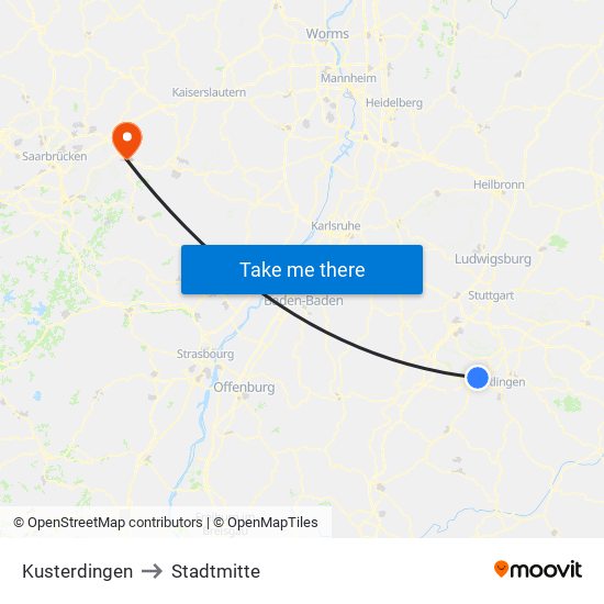 Kusterdingen to Stadtmitte map