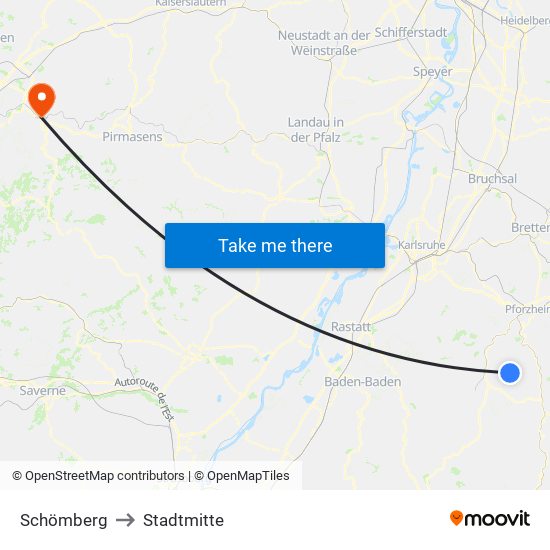 Schömberg to Stadtmitte map