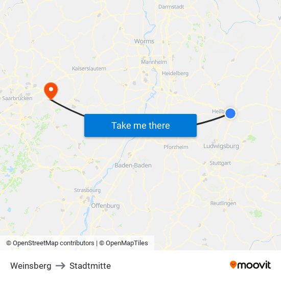 Weinsberg to Stadtmitte map