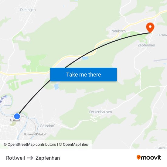 Rottweil to Zepfenhan map