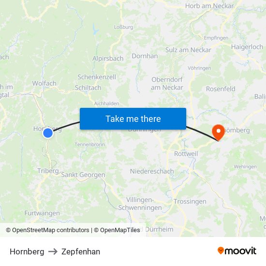 Hornberg to Zepfenhan map
