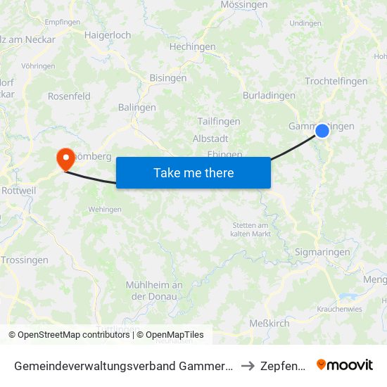Gemeindeverwaltungsverband Gammertingen to Zepfenhan map