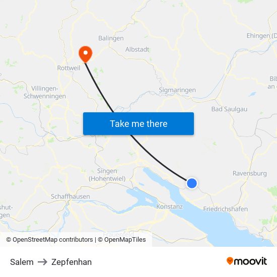 Salem to Zepfenhan map