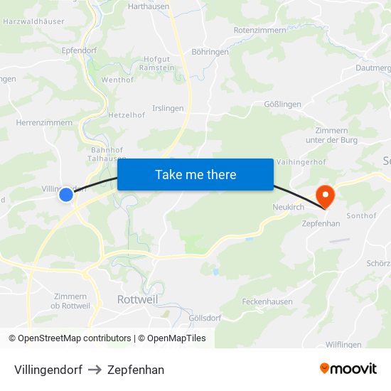 Villingendorf to Zepfenhan map