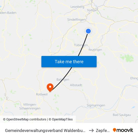 Gemeindeverwaltungsverband Waldenbuch/Steinenbronn to Zepfenhan map