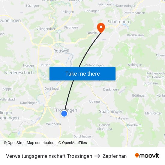 Verwaltungsgemeinschaft Trossingen to Zepfenhan map