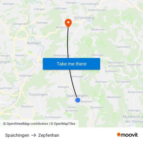 Spaichingen to Zepfenhan map