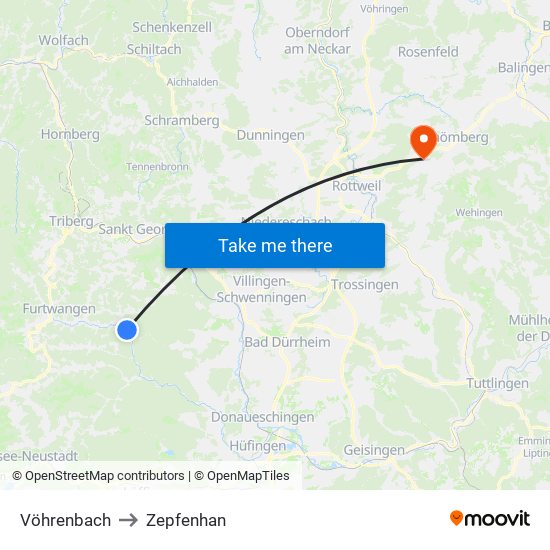 Vöhrenbach to Zepfenhan map
