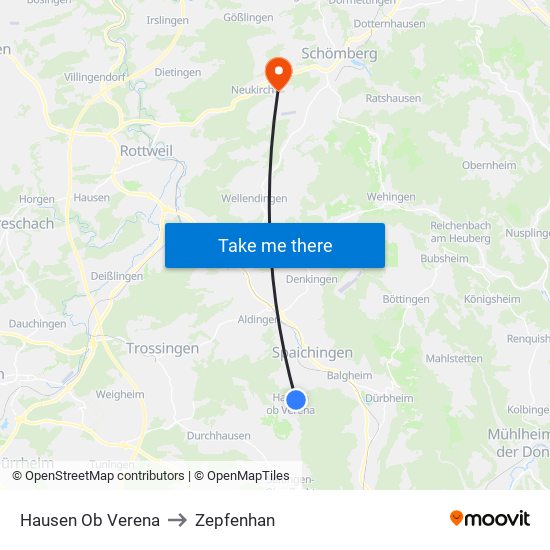 Hausen Ob Verena to Zepfenhan map
