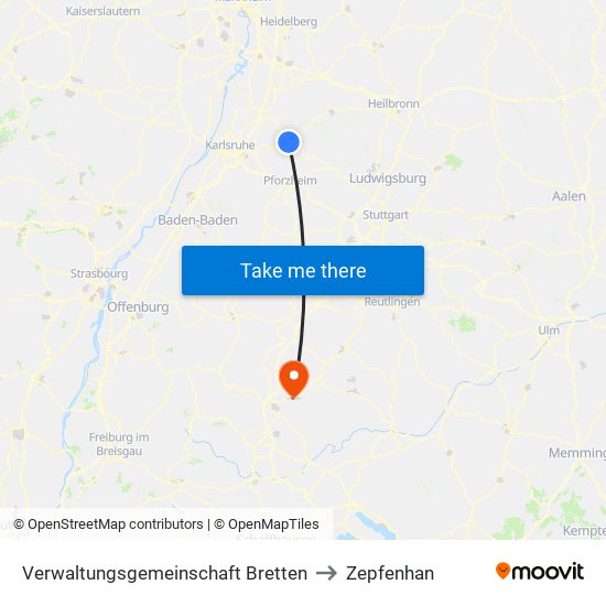 Verwaltungsgemeinschaft Bretten to Zepfenhan map