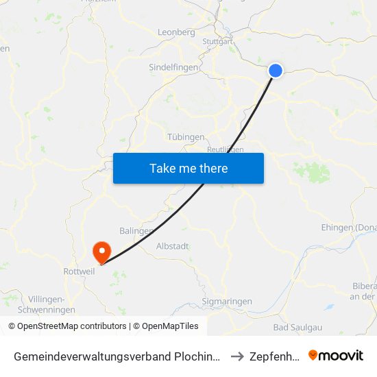 Gemeindeverwaltungsverband Plochingen to Zepfenhan map