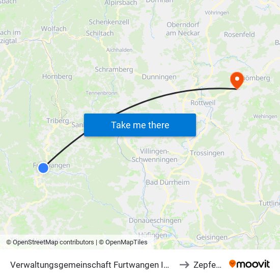 Verwaltungsgemeinschaft Furtwangen Im Schwarzwald to Zepfenhan map