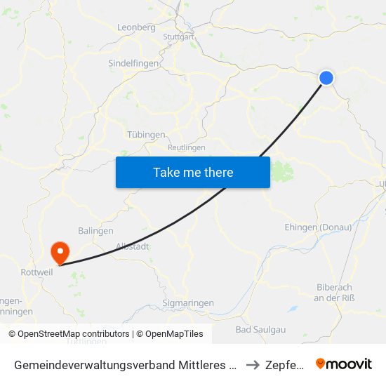 Gemeindeverwaltungsverband Mittleres Fils-Lautertal to Zepfenhan map