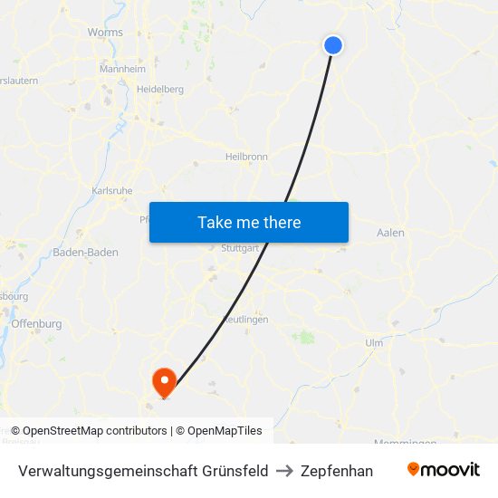 Verwaltungsgemeinschaft Grünsfeld to Zepfenhan map