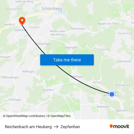 Reichenbach am Heuberg to Zepfenhan map