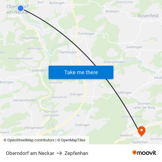 Oberndorf am Neckar to Zepfenhan map