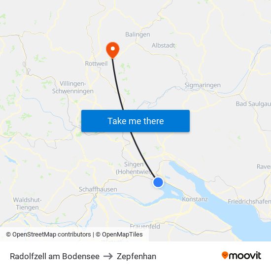 Radolfzell am Bodensee to Zepfenhan map