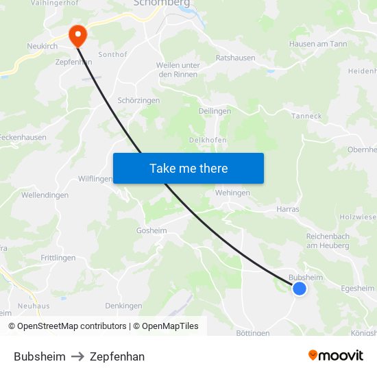 Bubsheim to Zepfenhan map