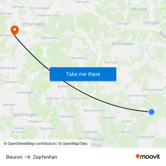 Beuron to Zepfenhan map