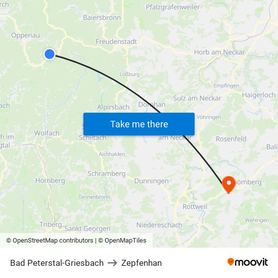 Bad Peterstal-Griesbach to Zepfenhan map