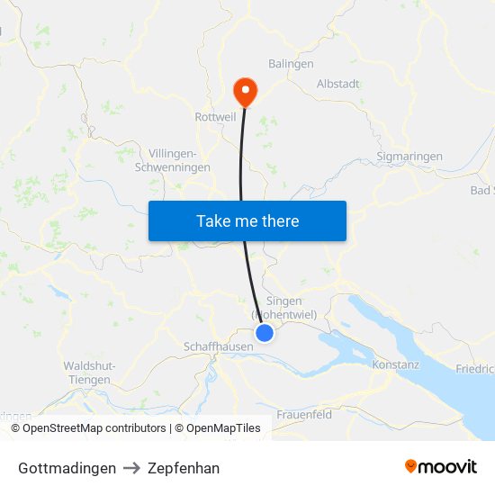 Gottmadingen to Zepfenhan map