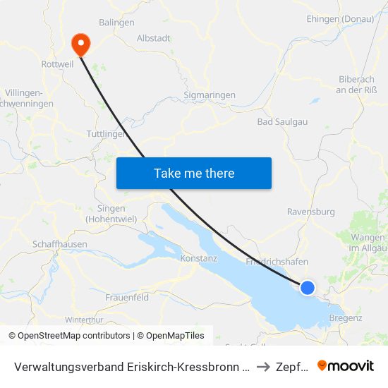 Verwaltungsverband Eriskirch-Kressbronn am Bodensee-Langenargen to Zepfenhan map