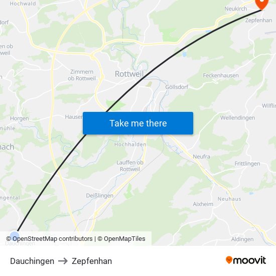 Dauchingen to Zepfenhan map