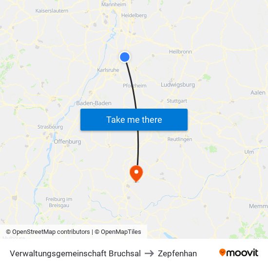 Verwaltungsgemeinschaft Bruchsal to Zepfenhan map