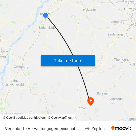 Vereinbarte Verwaltungsgemeinschaft Rastatt to Zepfenhan map