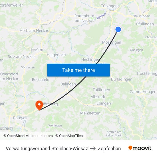 Verwaltungsverband Steinlach-Wiesaz to Zepfenhan map