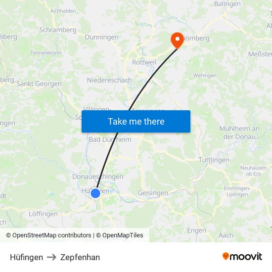 Hüfingen to Zepfenhan map