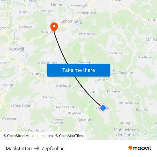 Mahlstetten to Zepfenhan map