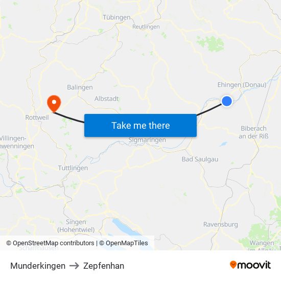 Munderkingen to Zepfenhan map