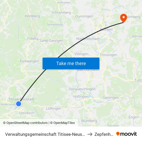 Verwaltungsgemeinschaft Titisee-Neustadt to Zepfenhan map