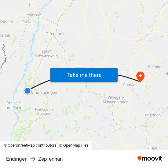 Endingen to Zepfenhan map