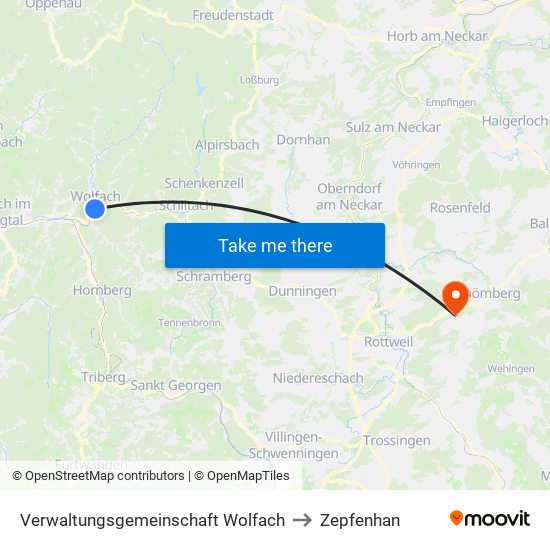 Verwaltungsgemeinschaft Wolfach to Zepfenhan map