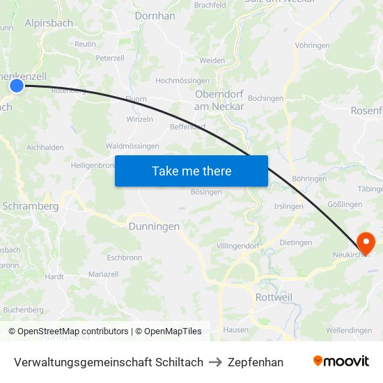 Verwaltungsgemeinschaft Schiltach to Zepfenhan map